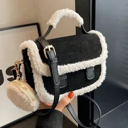 Mini Plush Handbag With Round Coin Purse, Autumn Winter Crossbody Bag, Womens Faux  Shoulder Bag Packing cubes for travel Bogg