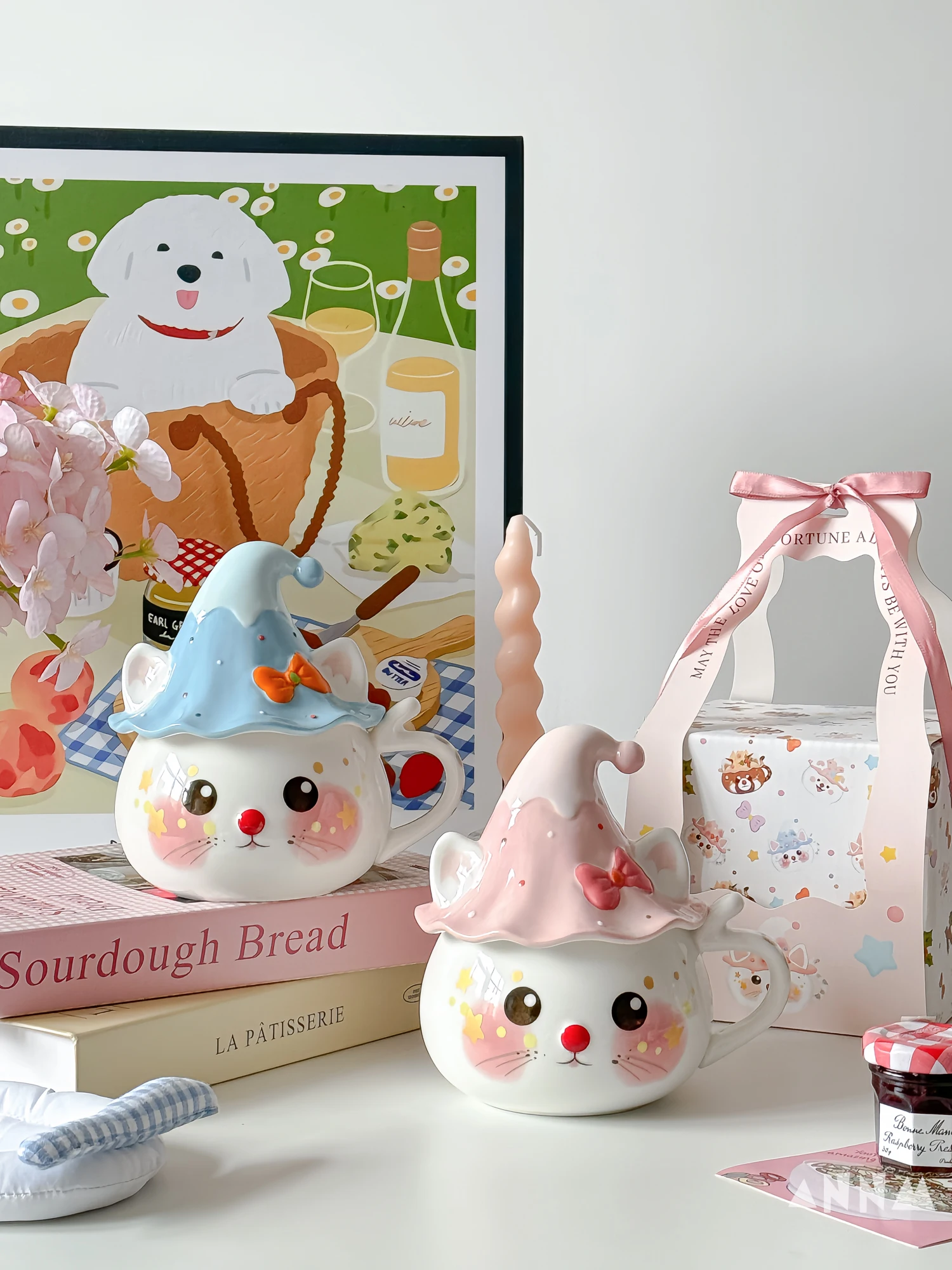 Birthday Gift Ceramic Mug with Lid Cute Water Drinking Cup Graduation Present for Girls Home Use Handy Beverage Cup