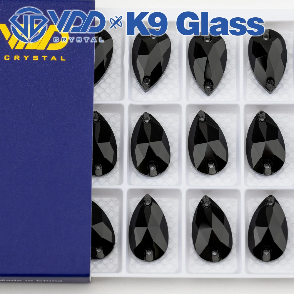 VDD S102 Jet Pear Top Quality K9 Glass Sew On Rhinestones Crystal Flatback Sewing Strass Stones Garment Dress DIY Accessories