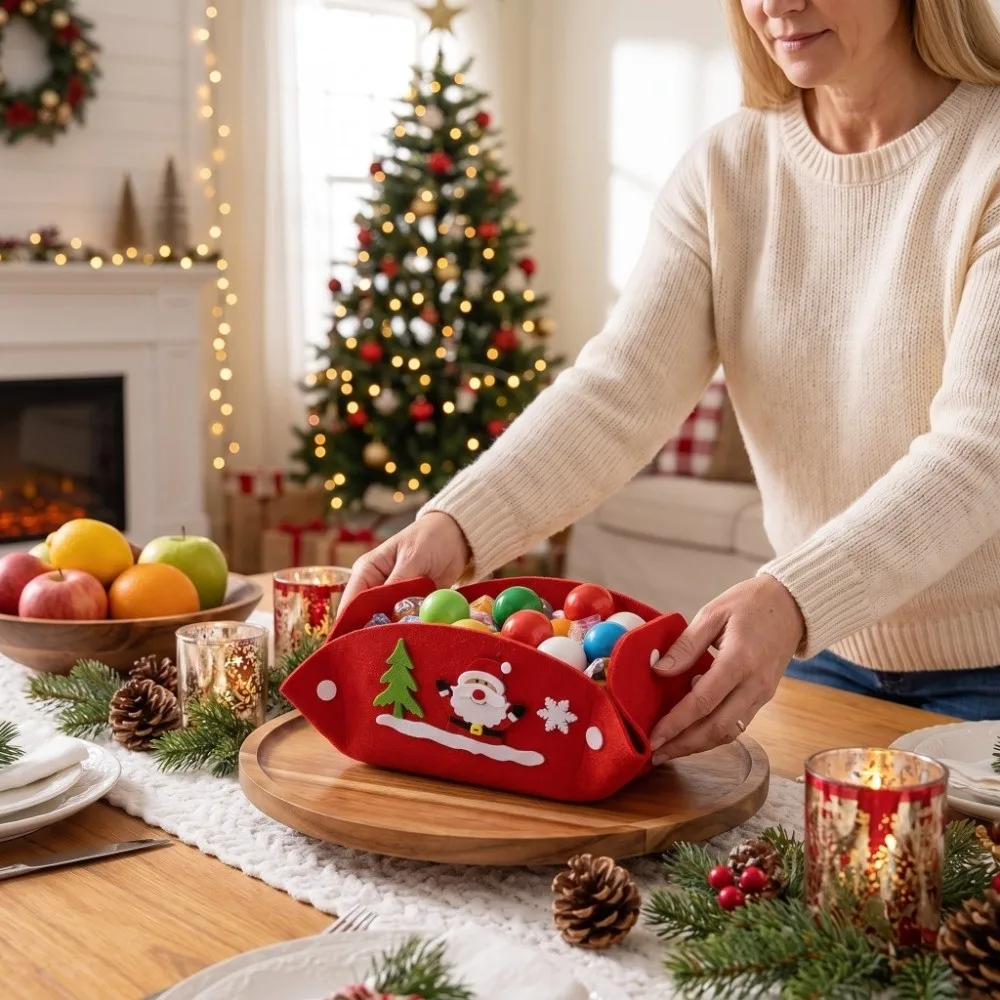 Snowman Elk Santa Claus Christmas Candy Fruit Snack Tray Reusable Button Style Xmas Sample Display Tray Space Saving Practical