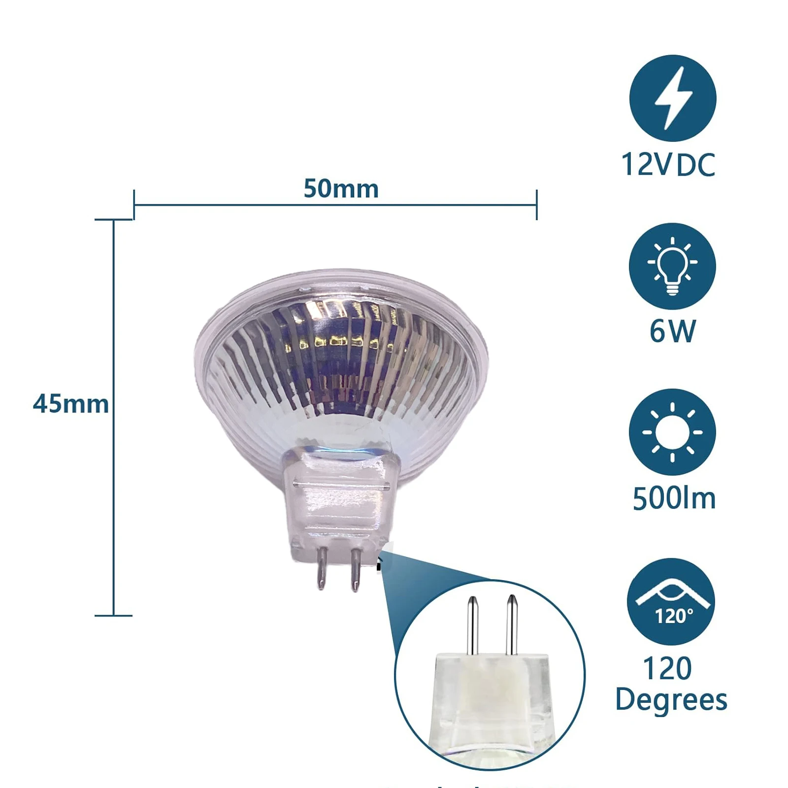 MR16 LED Bulb Spotlight 6W DC 12V Cold White 6000-6500K 5050 SMD 24LEDs Replace 50W Halogen Lamp 2-Pin  Glass Shell