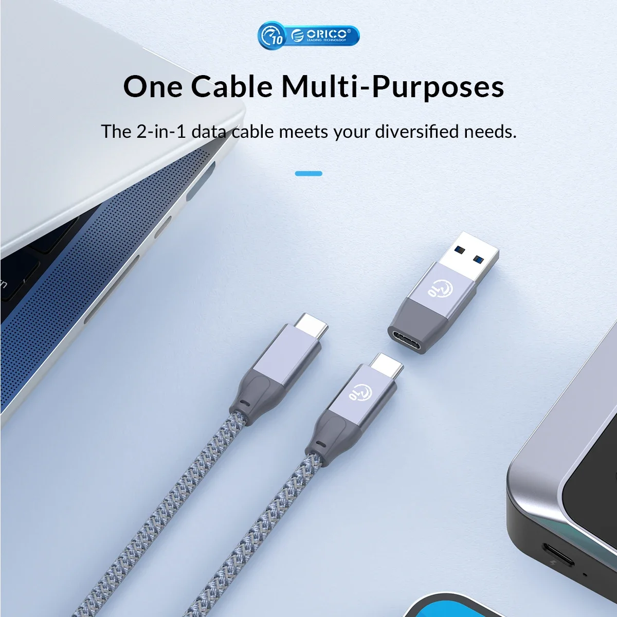 ORICO adaptor OTG Splitter tipe-c, HUB USB 10Gbps USB 3.2 kecepatan super dengan Port catu daya USB C untuk Aksesori komputer MacBook