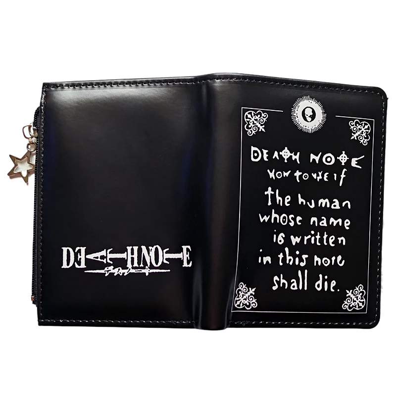 Death Note Anime Black PU Leather Short Wallet with Card Holders Zipper Pocket for Boys Girls Gift