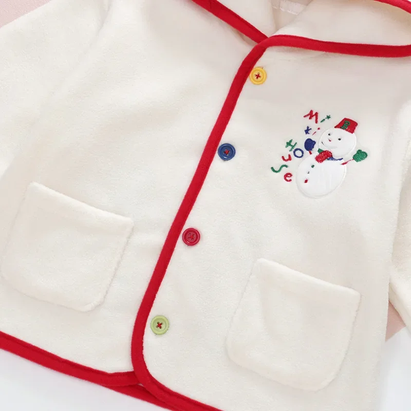 Children's Clothes Christmas Winter Cartoon Snowman Embroidered Wizard Hat Jacket Fleece Cardigan for Boys and Girls and Winter