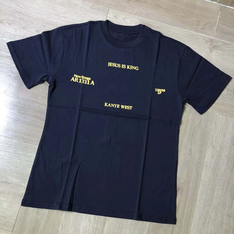 Jesus Is King Foam Label Kanye West T Shirt Men Women American Street Blue Short Sleeved Loose T-shirt Baggy Tops Tee