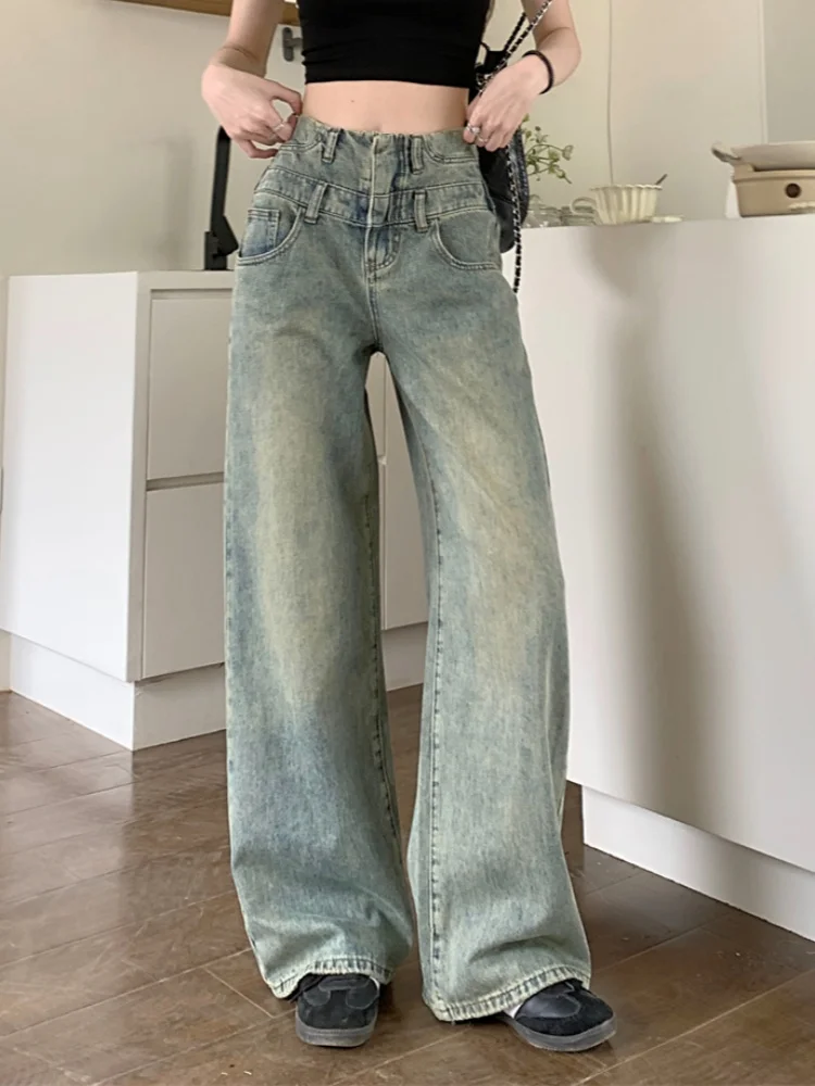 

Women Elegant Fashion Comfortable Wide Leg Pants New Arrival Floor Length Loose Fit Slimming Jeans High Waist Long Trousers