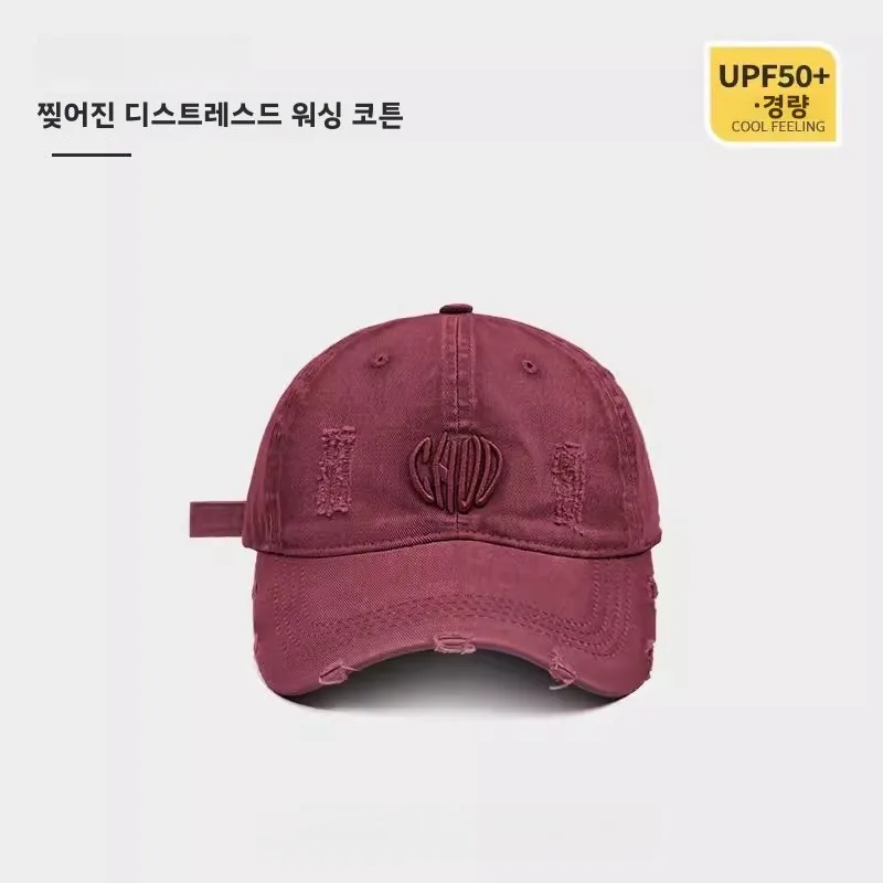 Fashionable Retro Washed Baseball Cap Women's New 2025 Summer Embroidered Bucket Hat Men's Blue Cap Hole Design Spring Launch