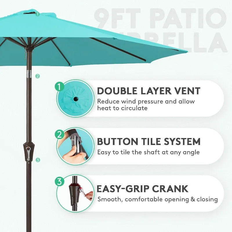 9FT Outdoor Patio Umbrella Outdoor Table Umbrella with Push Button Tilt and Crank, Market Umbrella 8 Sturdy Ribs UV Protection