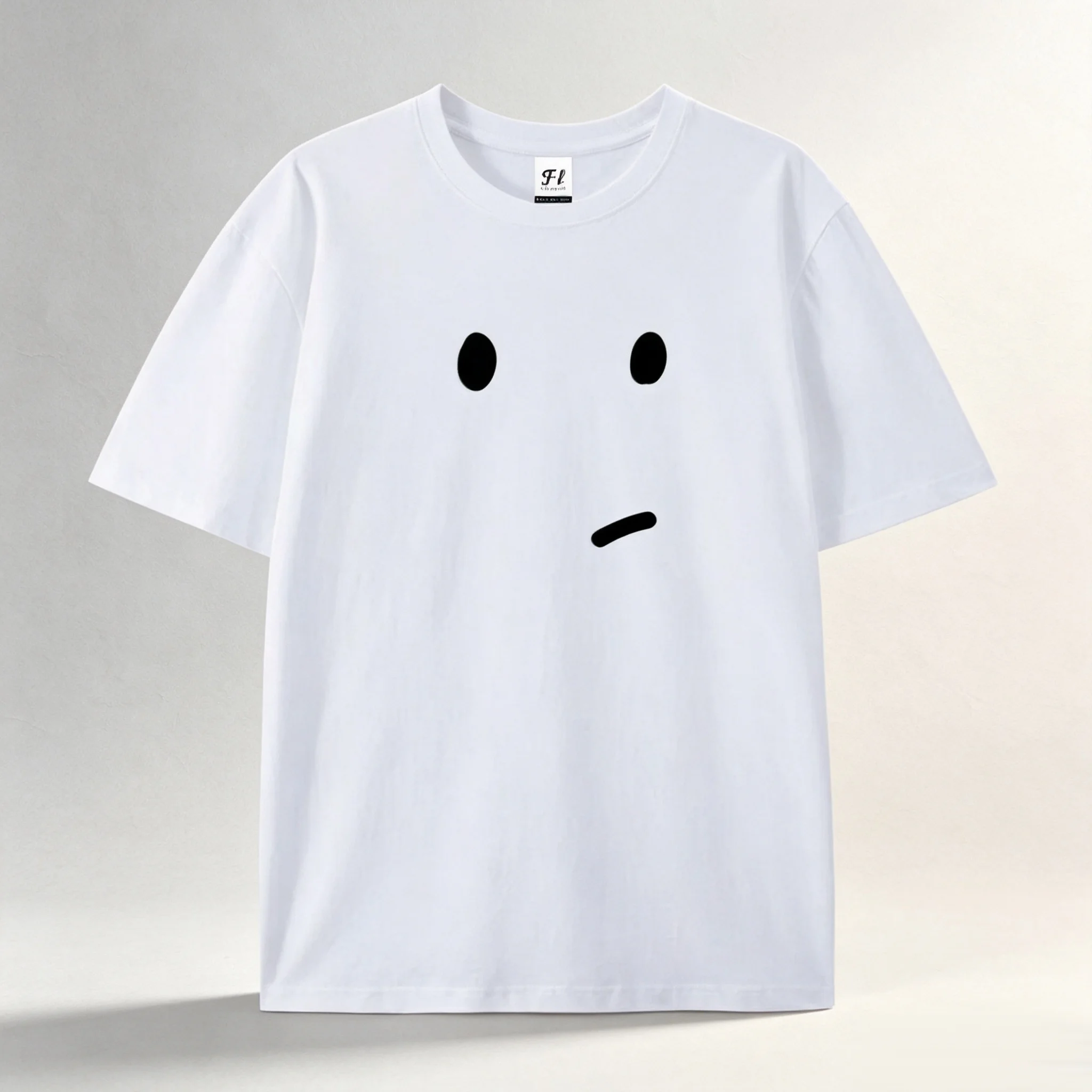 Women's Minimal Sad Face Print Short Sleeve T‑Shirt Casual Loose Graphic Tees Funny Aesthetic Daily Streetwear Tops