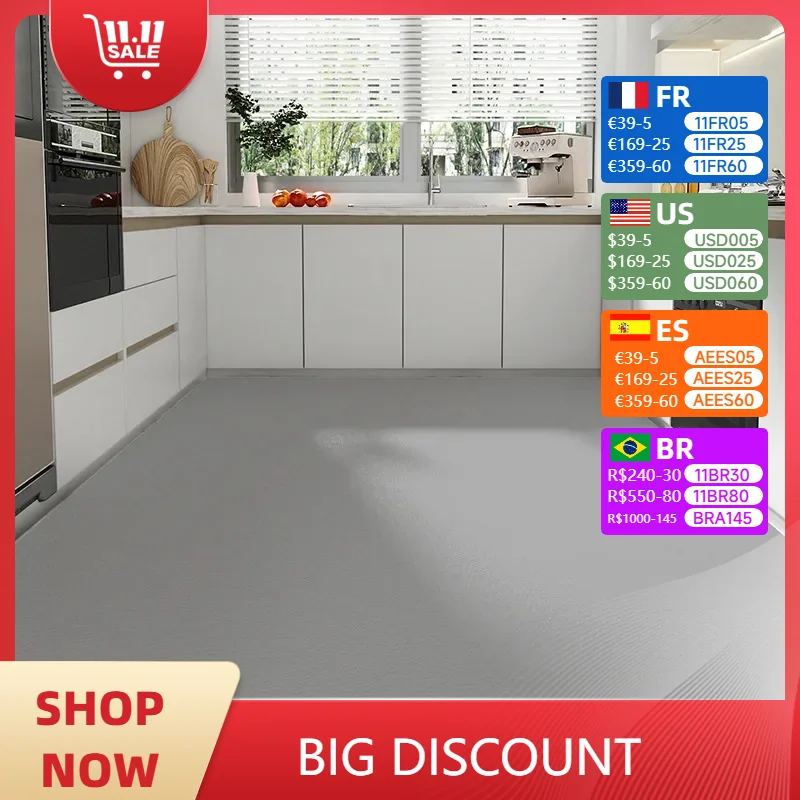 Kitchen Carpet Pvc Leather Mats Grey Solid Color Large Area Rug Waterproof Oil-proof Non-slip Floor Mat Alfombra De Cocina 주방 카펫