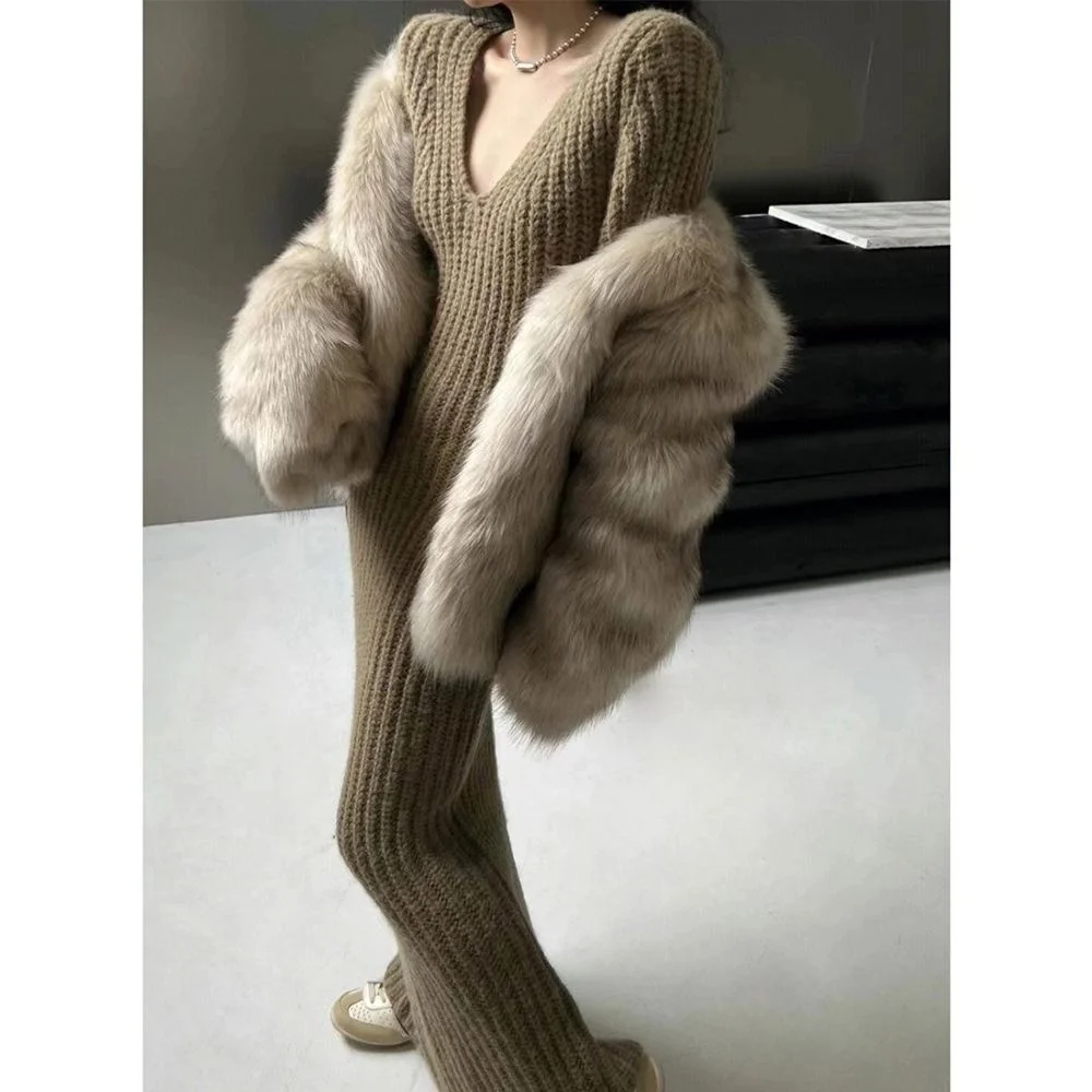 

Mid-Long Cardigans Plus Size Woman Womens Autumn Niche Romantic Wrap Fuzzy Front-Open Drop-Shoulder Lined Feminine Zipper Tender