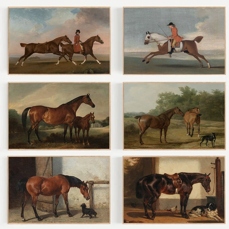 Vintage Oil Painting Grassland  Horse Driving Farm Horse Riding Noble Poster Canvas Prints Art Picture Home Wall Decoration G