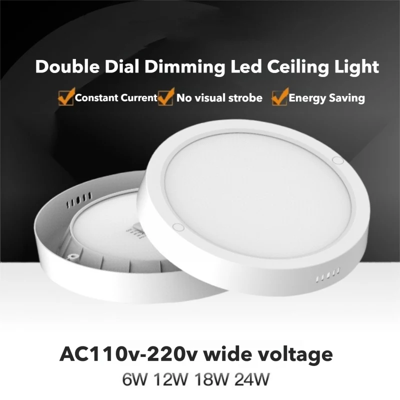 

New LED Ceiling Light CCT Button Dimming 3-Color Panel Light 6W 12W 18W 24W Kitchen Bedroom Bathroom Ultra-thin Ceiling Light