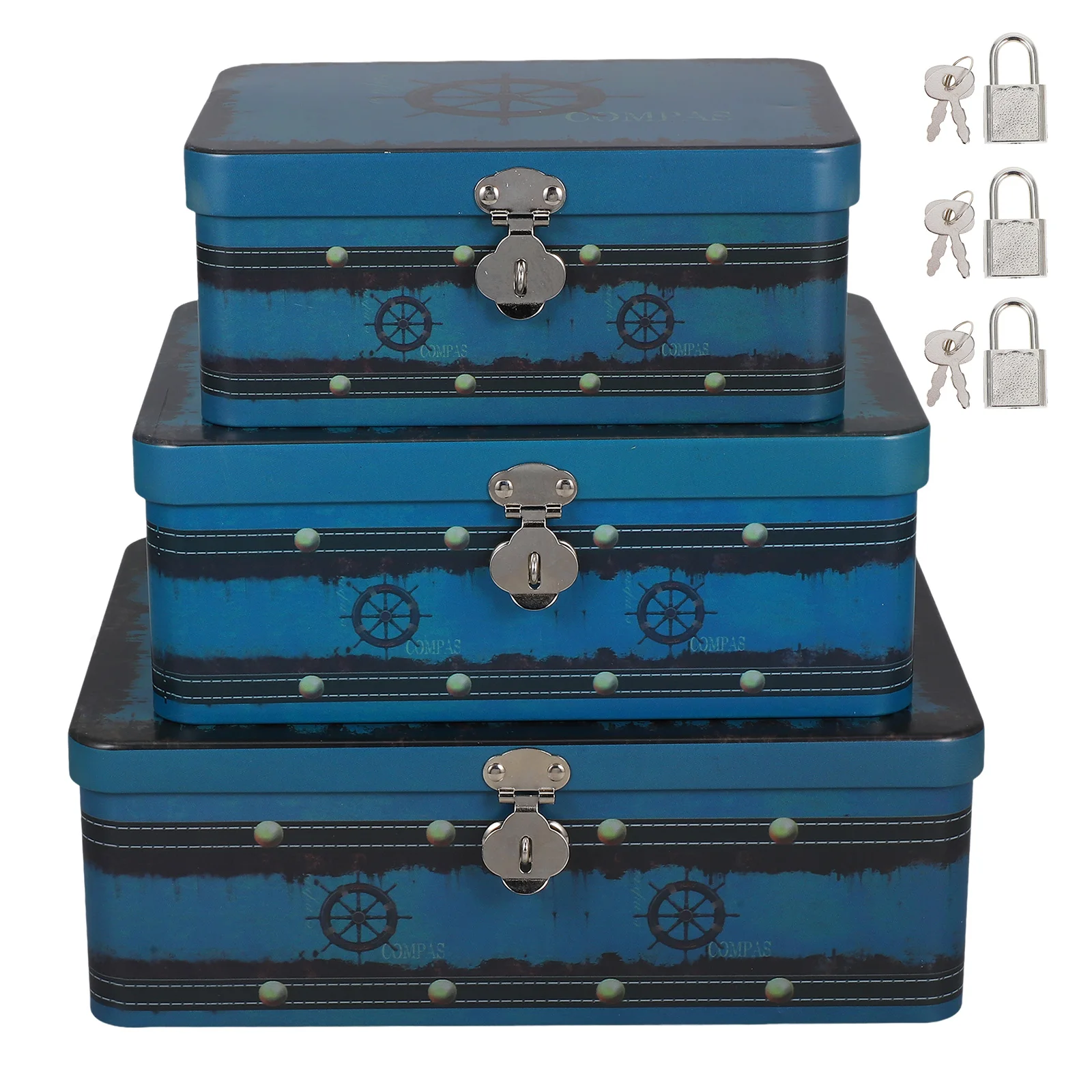 

3pcs Storage Box Set Retro Desktop ganizer With Lock For Jewelry Home Decor Container Tinplate Storage Box Case
