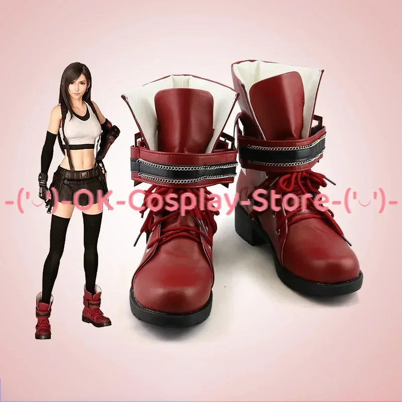 [Customized] FF7 Final VII Tifa Lockhart Cosplay Shoes Anime Game Roleplay Costume Props Carnival Holiday Party PU Leather Boots