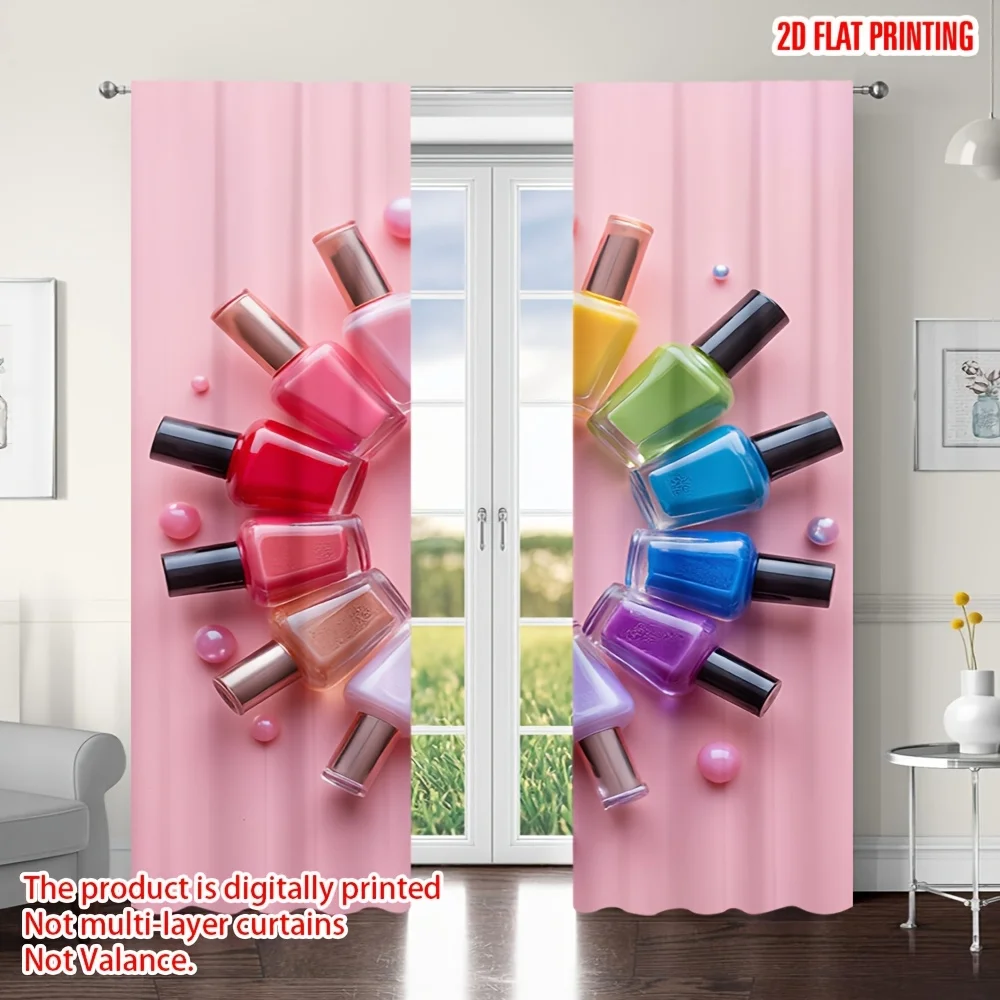 Modern abstract nail polish printed drapery colorful rod pocket curtains, suitable for living rooms, bedrooms, kitchens, offices
