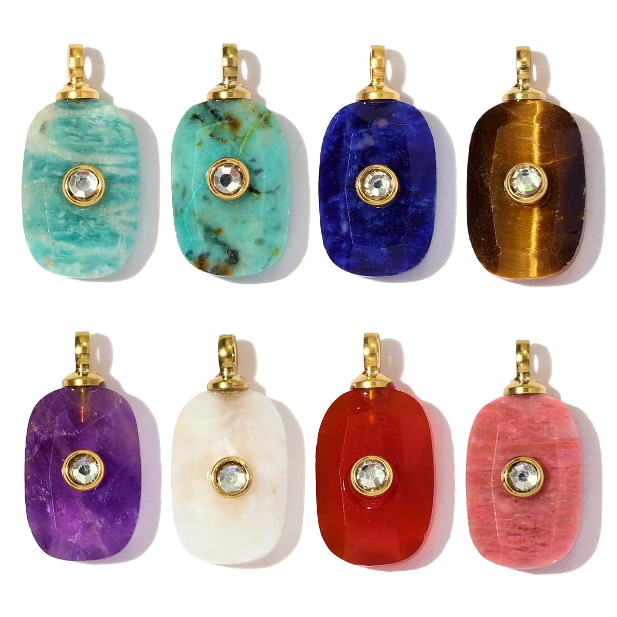 3 teile/los Edelstahl Quadrat Natürliche Stein Weiße Jade Halskette Anhänger Pulver Kristall DIY Charme Frauen Schmuck Großhandel