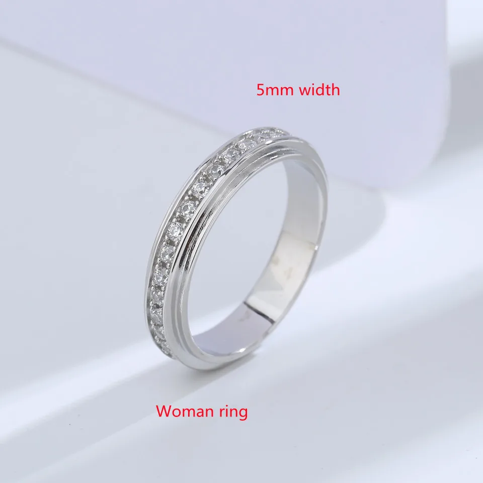 Couples 925 Sterling Silver Elegant White Zircon Ring Set