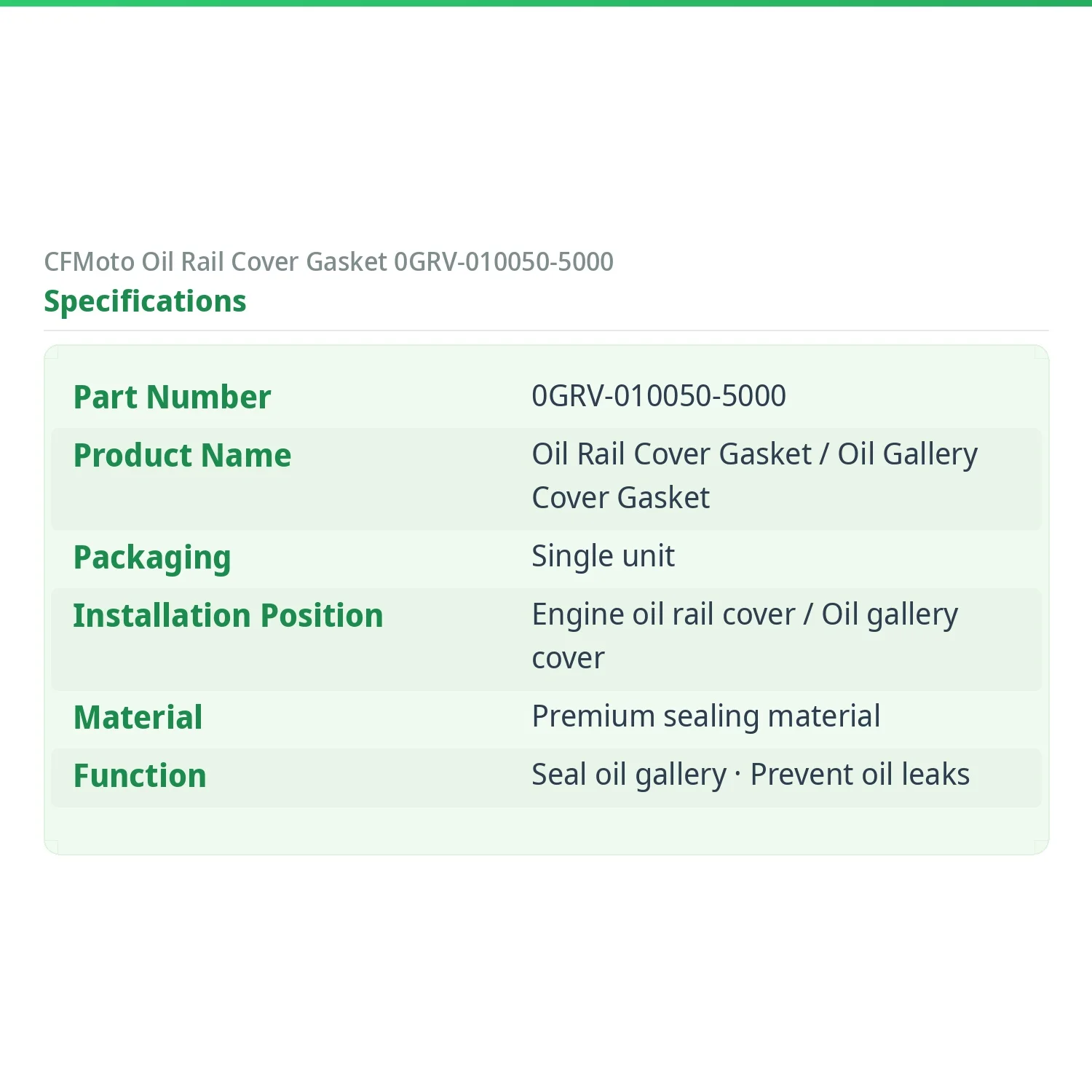 Oil Rail Cover Gasket 0GRV-010050-5000 For CFMoto CForce C4 C5 GOES TERROX 550L 500L ATV OEM Oil Gallery Cover Seal`