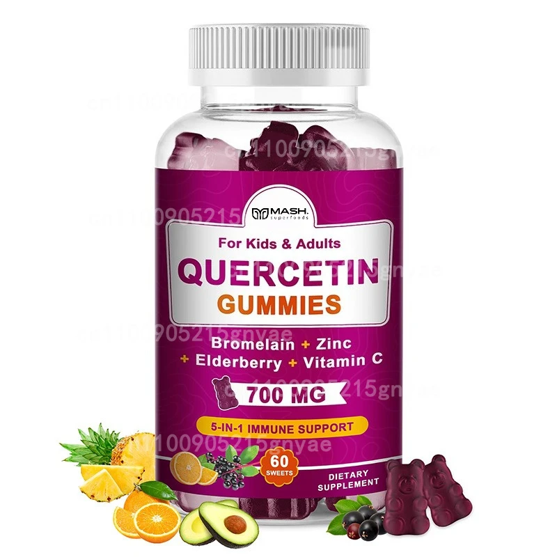 

Quercetin's Bromelain Zinc Elderberry Vitamin C D3 K2 Gummies, Immune System Support, Adult and Child Vegan Gummies