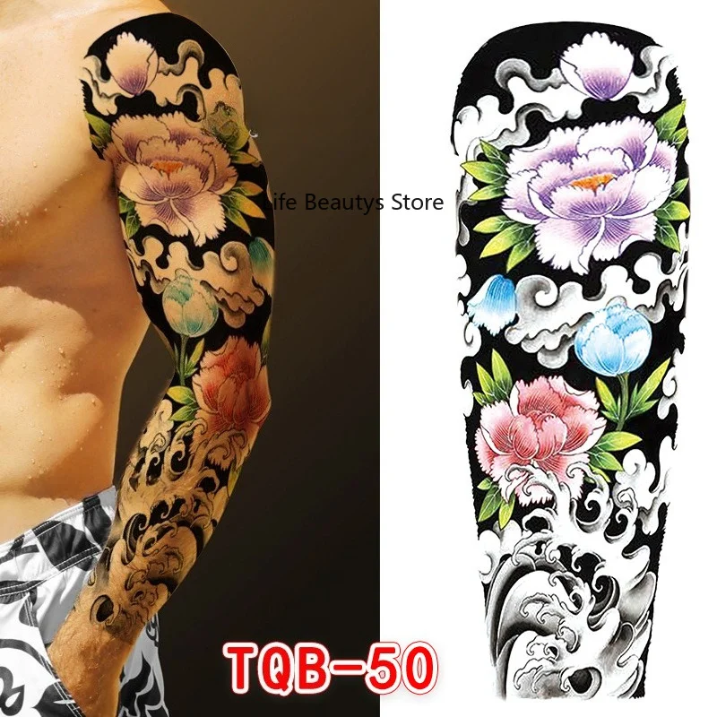 Full  Arm Temporary Tattoos Sticker Waterproof  Colourful Skull Wolf Tribal Design Non-Toxic body Art for Women Rave Festival