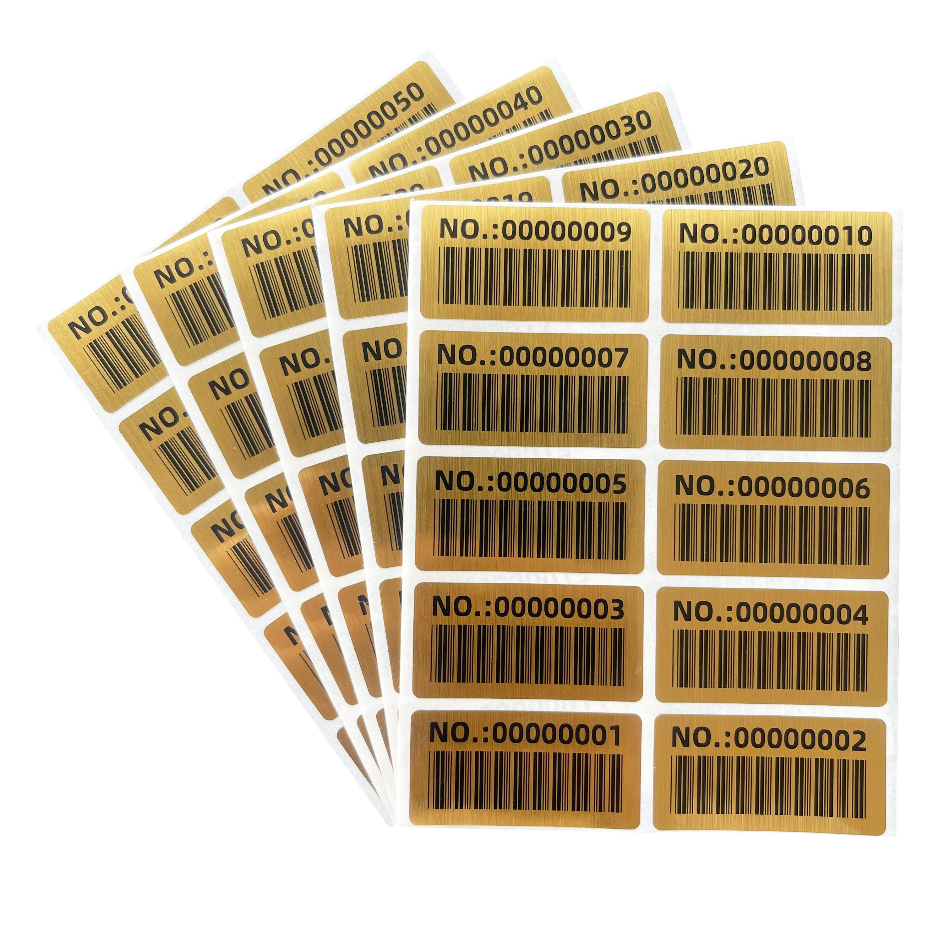 New gold serial number bar code sticker 40X20mm brushed gold label continuous digital stickers can be customized