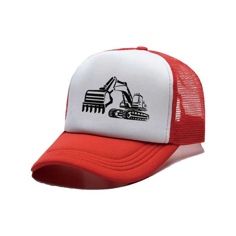 Excavator for Boys Sandwich Cap Unisex Trucker Dad Hat Adjustable Casual Sports Sun Hat for Mens Womens baseball cap hats