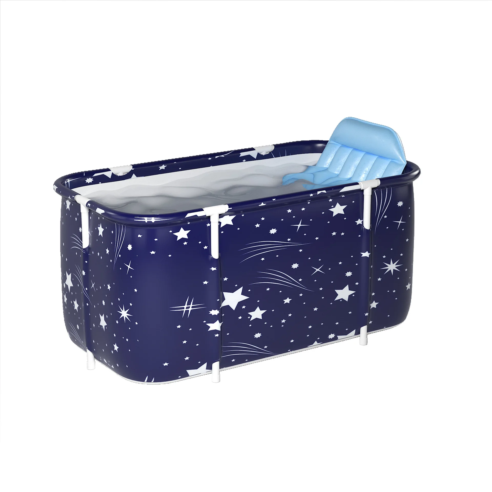 Starry Sky Blue Foldable Inflatable Bathtub for Full Body Soaking, Portable Bathing Tub for Adults and Kids