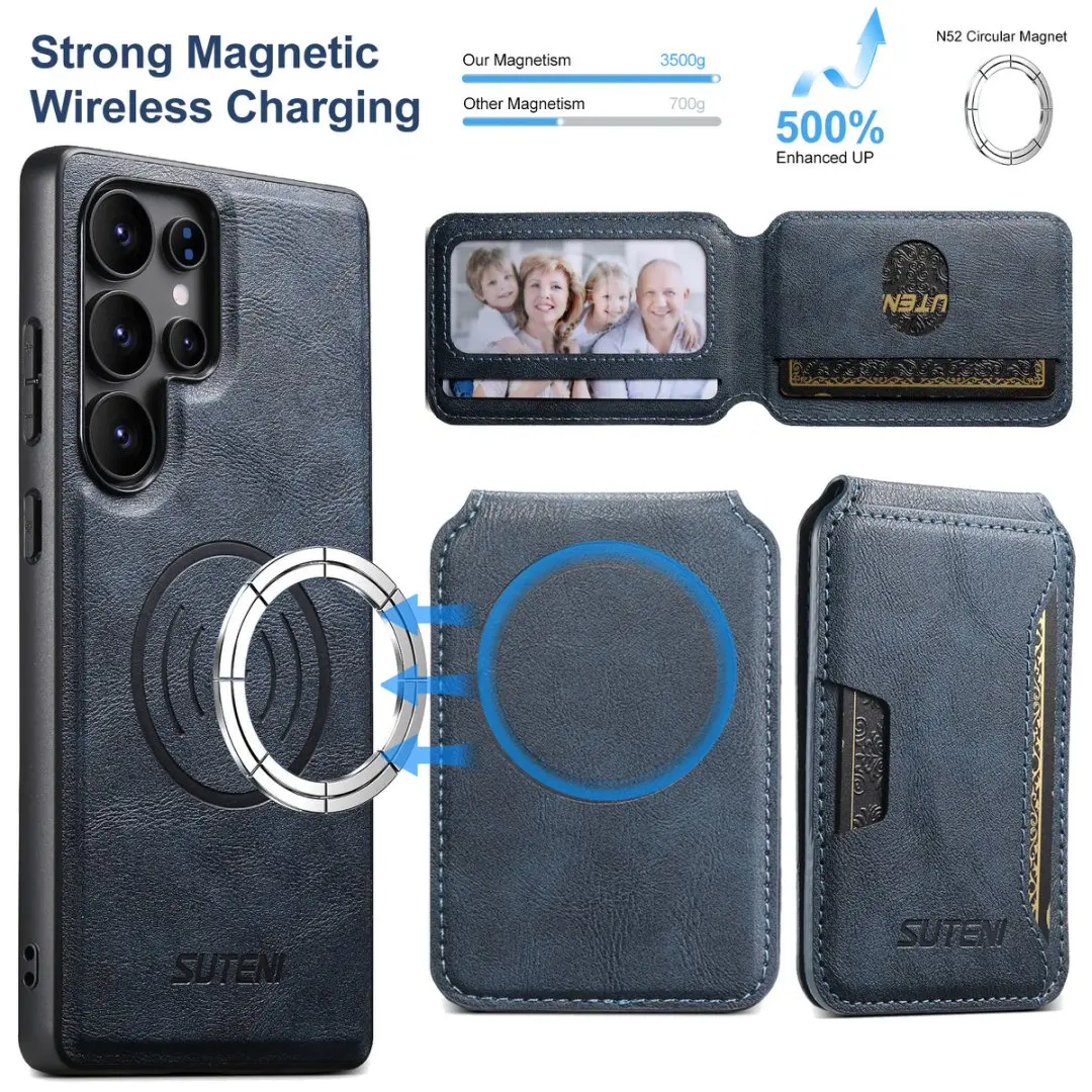 2in 1 Detachable Leather Wallet Magnet Card Holder Phone Case For Samsung Galaxy S22 S23 S24 S25 S26 Ultra Wireless Charging