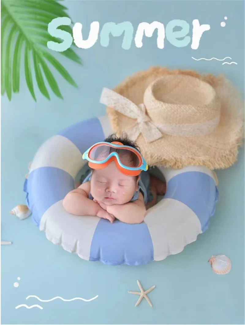 新生児の赤ちゃんの写真撮影の小道具夏水泳リング装飾麦わら帽子テーマセット Fotografia 写真撮影スタジオ撮影写真小道具