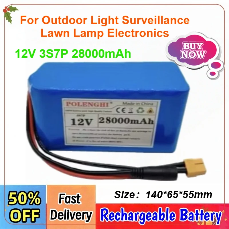 

Upgraded 12V 3S7P 28000mAh XT60+DC Plug Rechargeable Lithium Battery Pack For Outdoor Light Surveillance Lawn Lamp Electronics