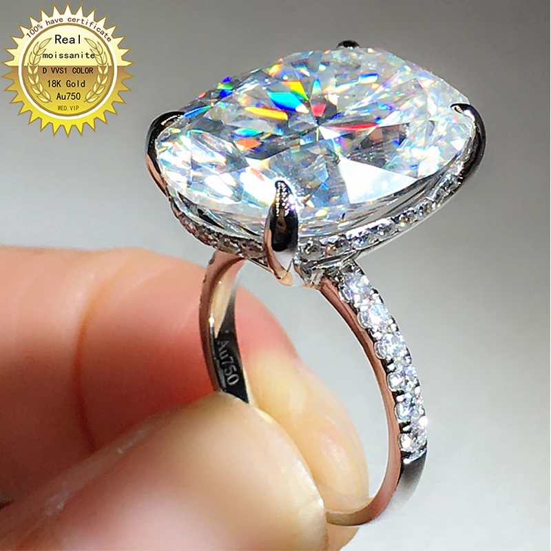 

10 Carat 11*16MM Oval shape Solid 9K Au375 White Gold Ring DVVS Moissanite Diamonds Wedding Party Engagement Anniversary Ring