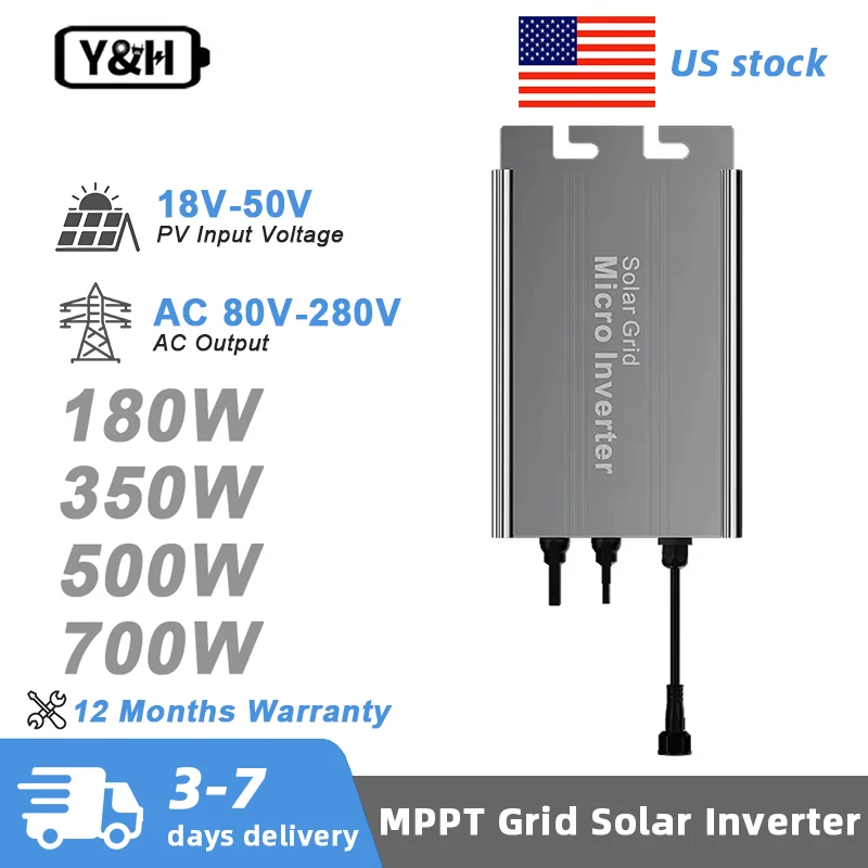 

Y&H MPPT Solar Grid Inverter 180W 350W 500W 700W DC Input 18V-50V to AC Output 120V/230V Photovoltaic Smart Micro Inverter
