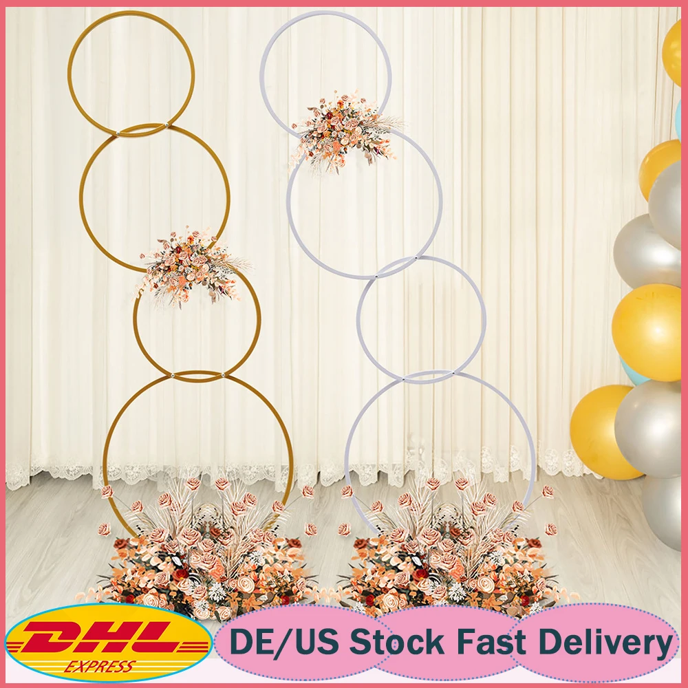 

Wedding Round Hoop Backdrop Stand, Detachable 4 Tier Gold/White Metal Flower Arch Frame for Photo Booth Background, Aisle Decor,