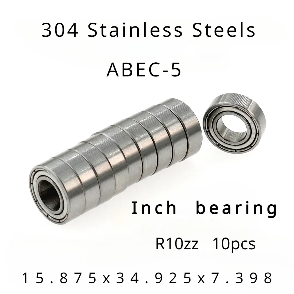 

High Performance 304 Stainless Steel ABEC-5 Non-standard Inch Bearing R10zz 15.875x34.925x8.731mm of 10pcs - Stainless Steel