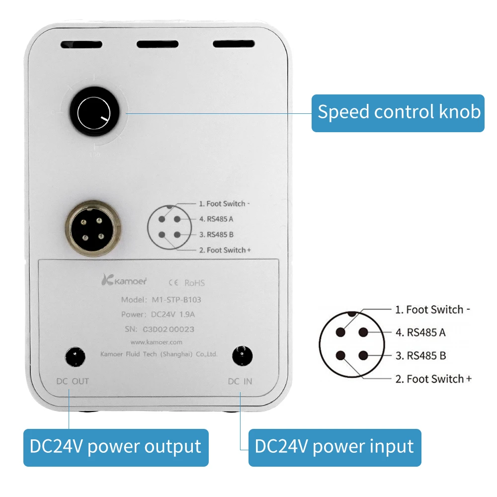 Kamoeer 86ml/min 24V M1-STP High Precision Variable Speed Peristaltic Pump with Pedal for Laboratory Experiments