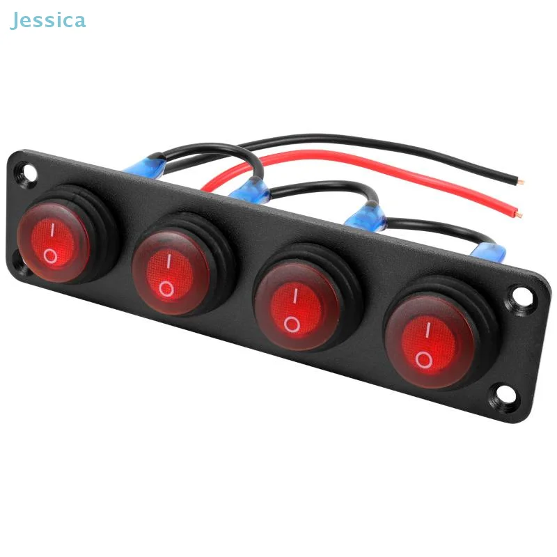 ♥12V 1-6 Gang Rocker Switch Panel Waterproof On-Off Toggle Switches With Red LED Light For Automotive,Boat,Truck Vehicles