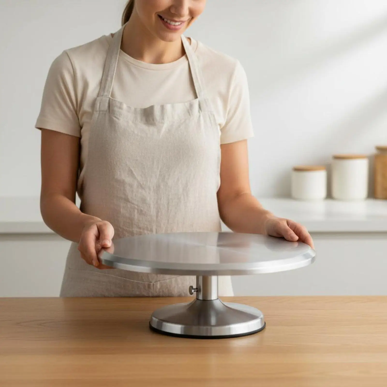 Non Slip Revolving Cake Stand for Lettering and Fondant Work with Secure Locking Mechanism Feature