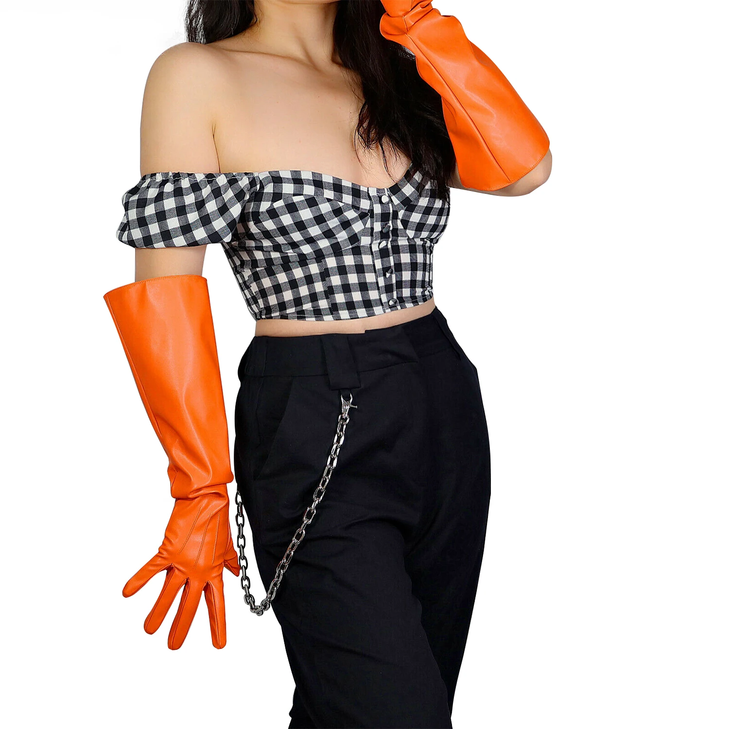 

DooWay Women's Winter Orange Gloves Puff Sleeve Wide Large Elbow Long Gauntlet Cosplay Dance Party Driving Christmas Opera Glove