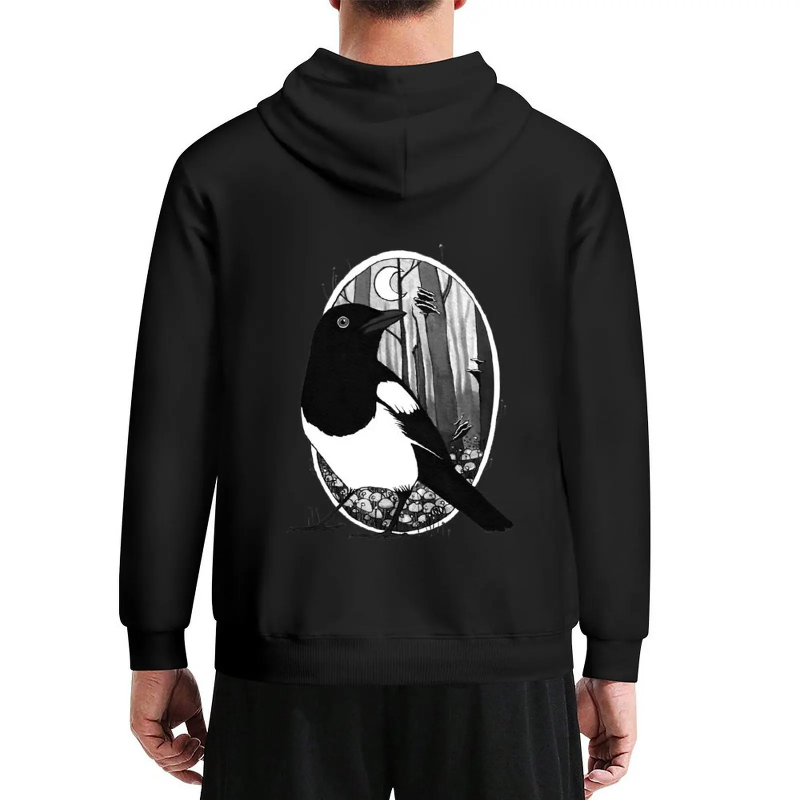 

Moonlit Magpie and Mushrooms Hoodie mens clothing korean style clothes male clothes men's sweat-shirt japanese hoodie