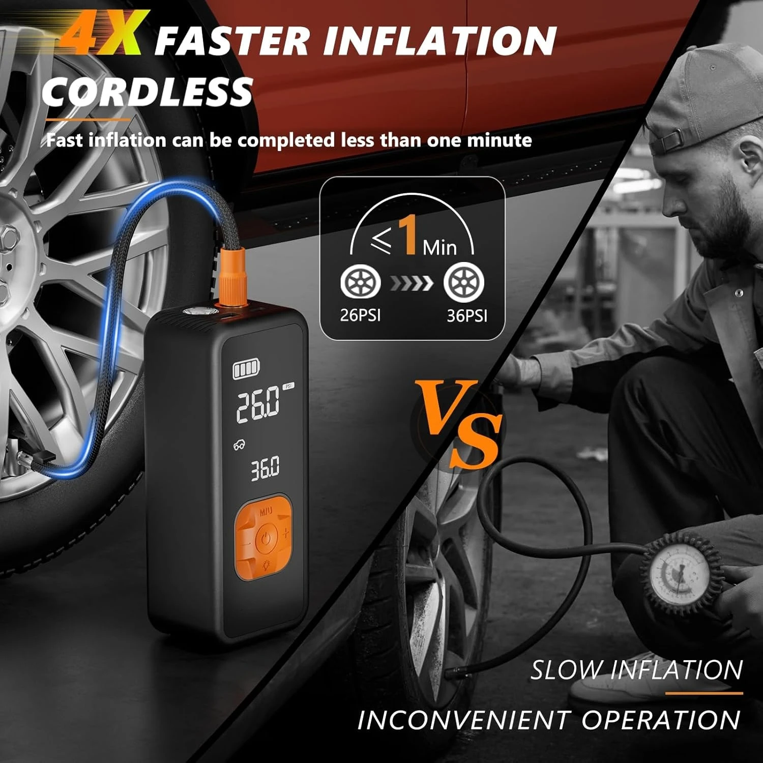 

Tire Inflator Portable Air Compressor - 4X Faster Inflation, 150PSI Air Pump for Car Tires with Digital Pressure Gauge/LED Light