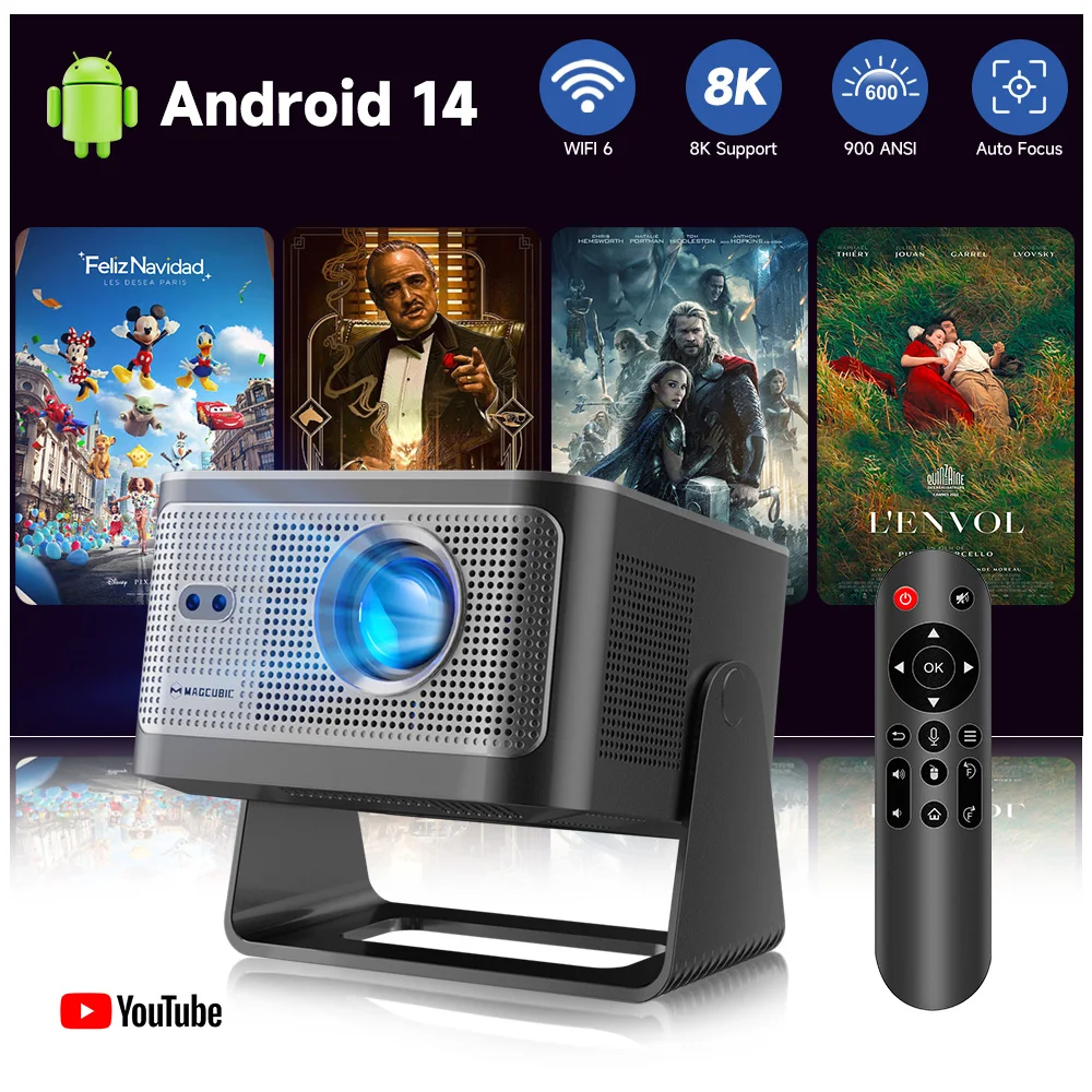 Magcubic Android14 Projector 900ANSI Auto Focus 8K Native 1080P With Wifi6 BT5.4 HY350Max Movie Outdoor Multi-angle Projection