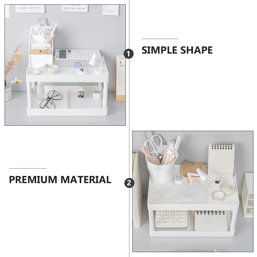1Pcs Storage Rack White Double Layer Shelf Simple Desktop Organizer Stationery Sundries Holder Home Office Storage Stand