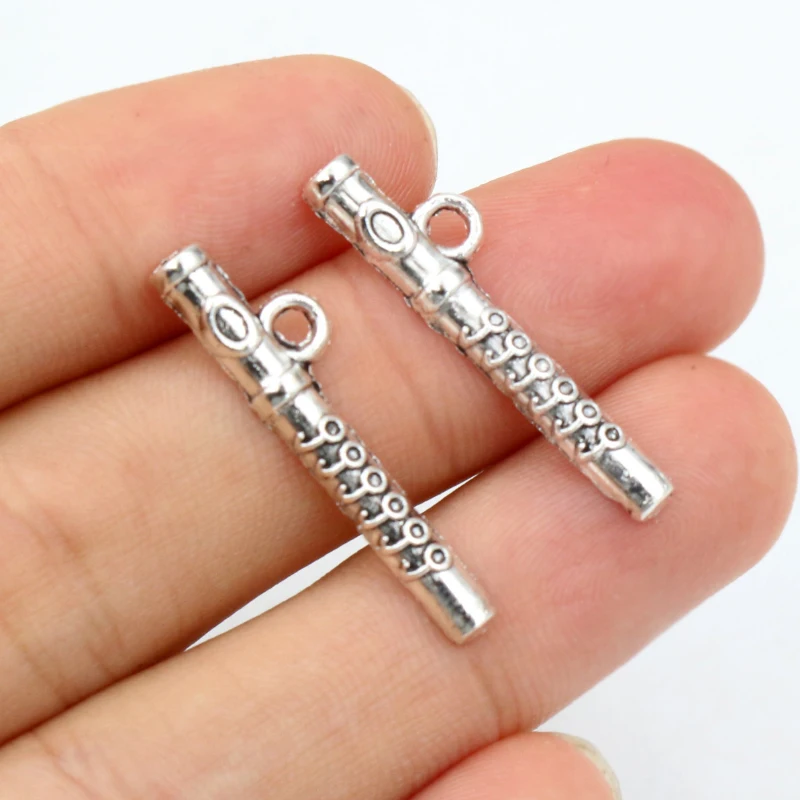 40pcs Charms 30x4mm Antique Silver Plated Flute Handmade Pendant DIY Jewelry Making Findings Accessories for Bracelet Necklace