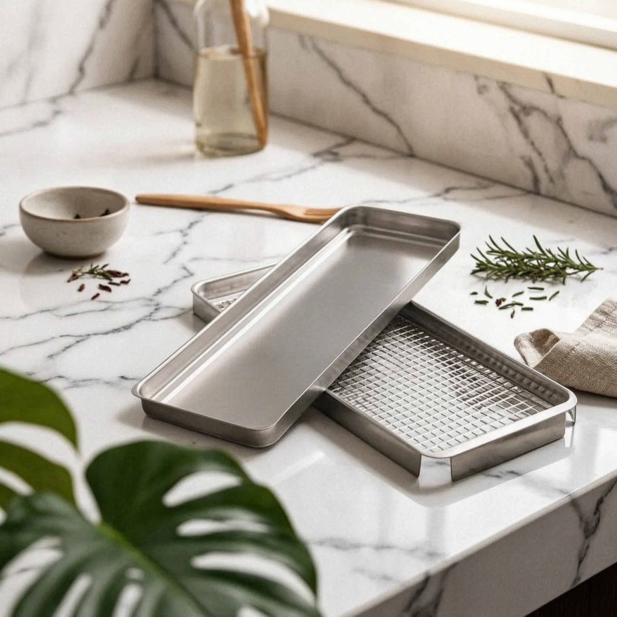 Stainless Steel Liquid-Catching Tray Tray Drain Design Perforated Liquid-Catching Tray Tray Bar Accessory Dishwasher Safe