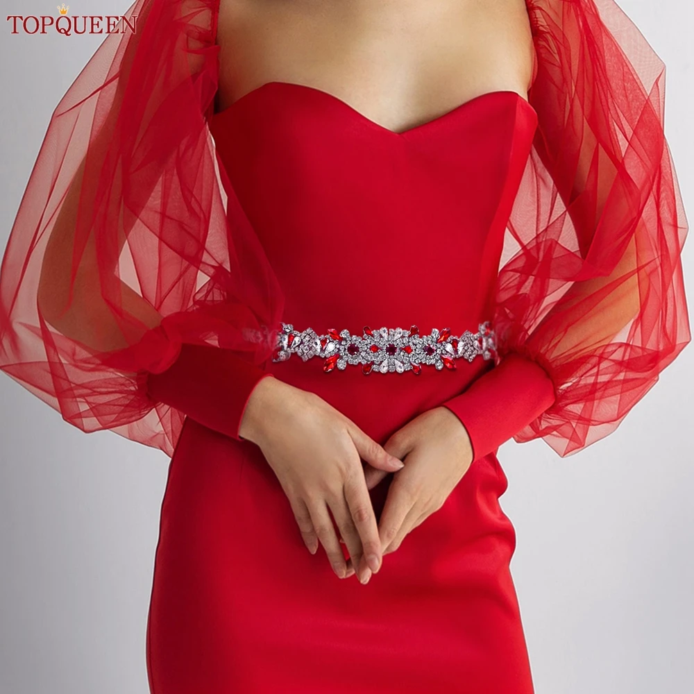 TOPQUEEN Rot Strass Braut Gürtel Schärpe Hochzeit Gürtel Rot Abendkleid Taille Dekoration Hochzeit Zubehör Brautjungfer Geschenk S09 – Detail 21