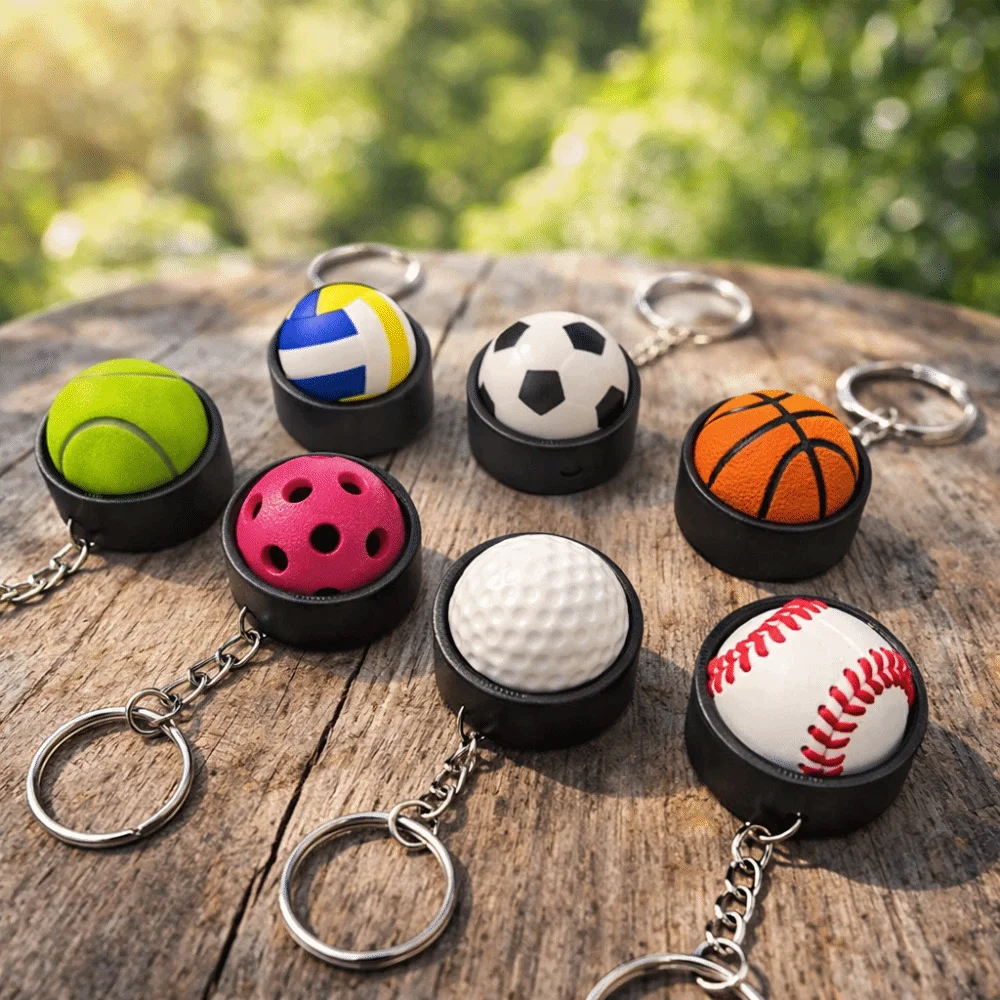 Spherical Button 3D Printed Keychain Creative Design Sports Theme Stress Relief Keychain Basketball Portable Clicker Keychain