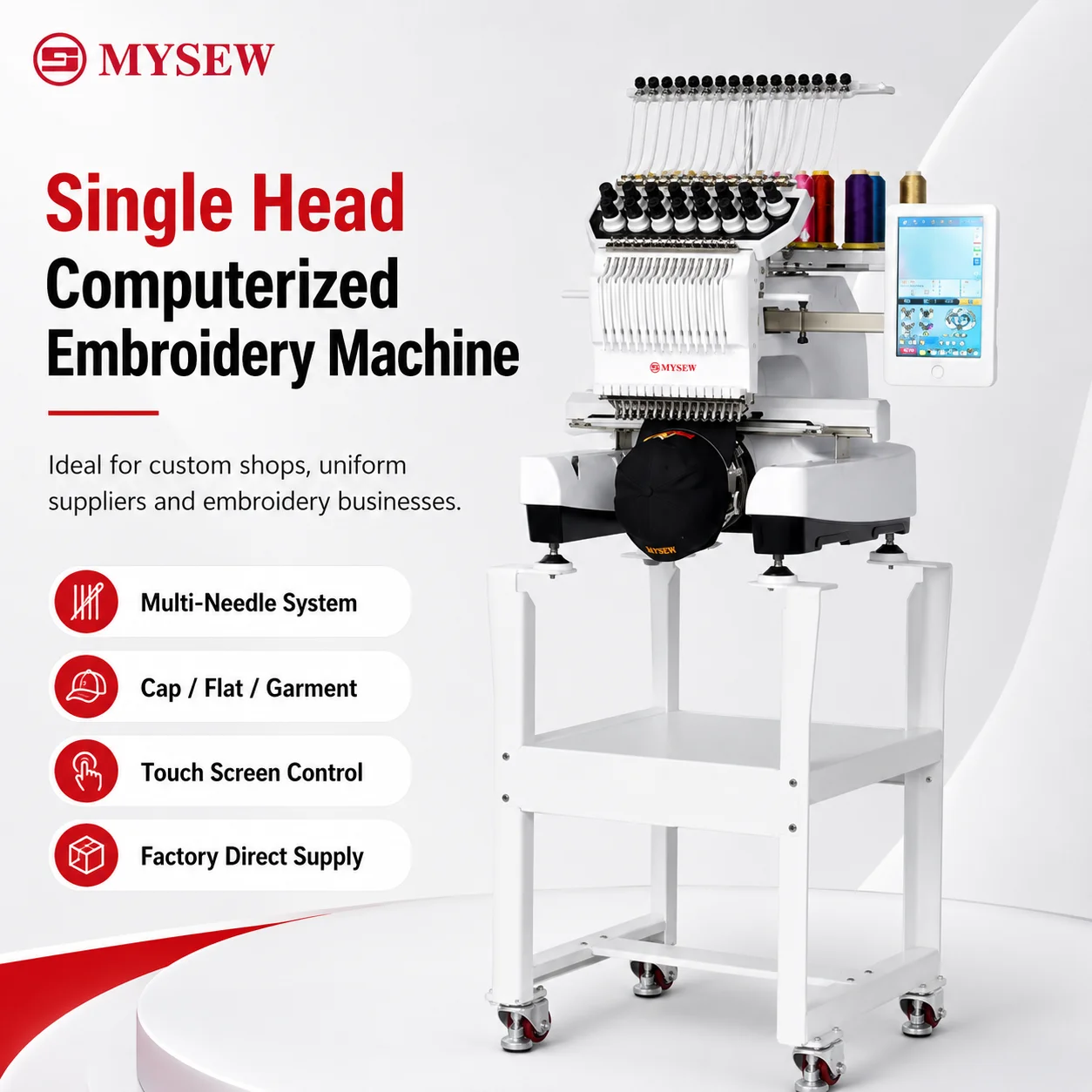 Automatic Single Head Multi Needle Computerized Embroidery Machine for Cap Garment Clothing Commercial Production
