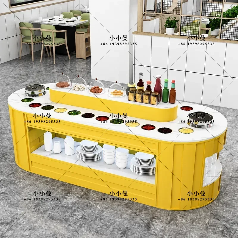 Commercial Refrigerated Self Service Seasoning Table for Hot Pot Restaurant Fresh Keeping Dipping Sauce Station Round
