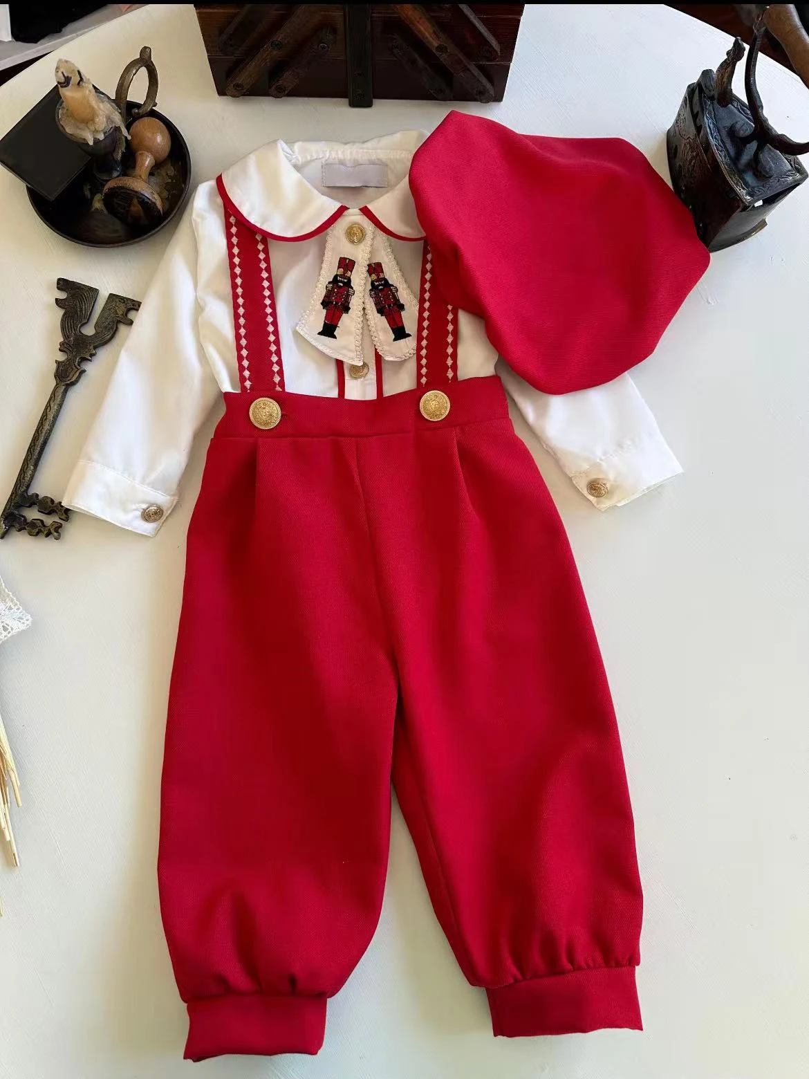 

От 0 до 6 лет для маленьких мальчиков, осенне-зимний красный наряд «Щелкунчик» с вышивкой, костюм для вечеринки, дня рождения, праздника, фотографии, Рождества C129